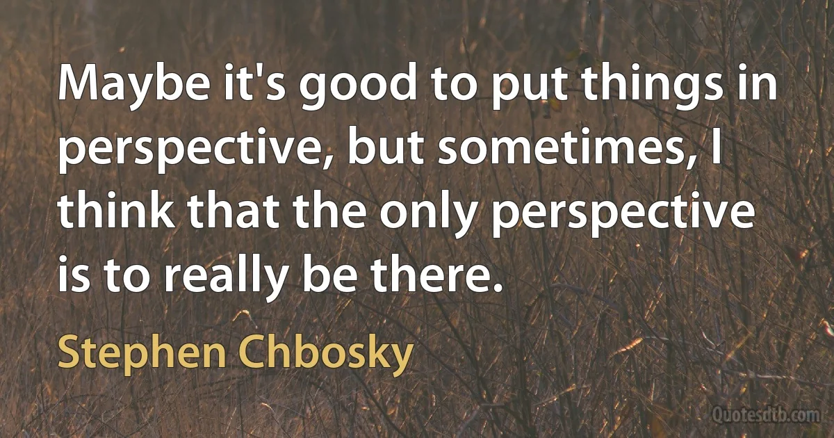 Maybe it's good to put things in perspective, but sometimes, I think that the only perspective is to really be there. (Stephen Chbosky)