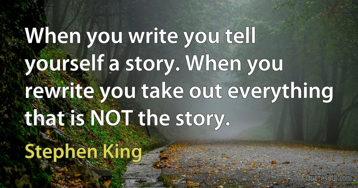 When you write you tell yourself a story. When you rewrite you take out everything that is NOT the story. (Stephen King)