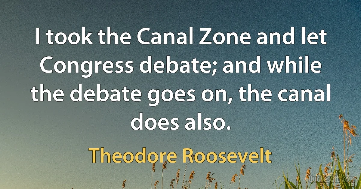 I took the Canal Zone and let Congress debate; and while the debate goes on, the canal does also. (Theodore Roosevelt)