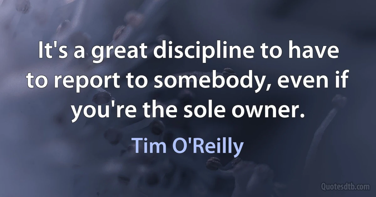 It's a great discipline to have to report to somebody, even if you're the sole owner. (Tim O'Reilly)