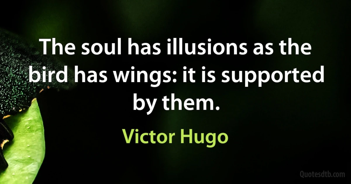 The soul has illusions as the bird has wings: it is supported by them. (Victor Hugo)