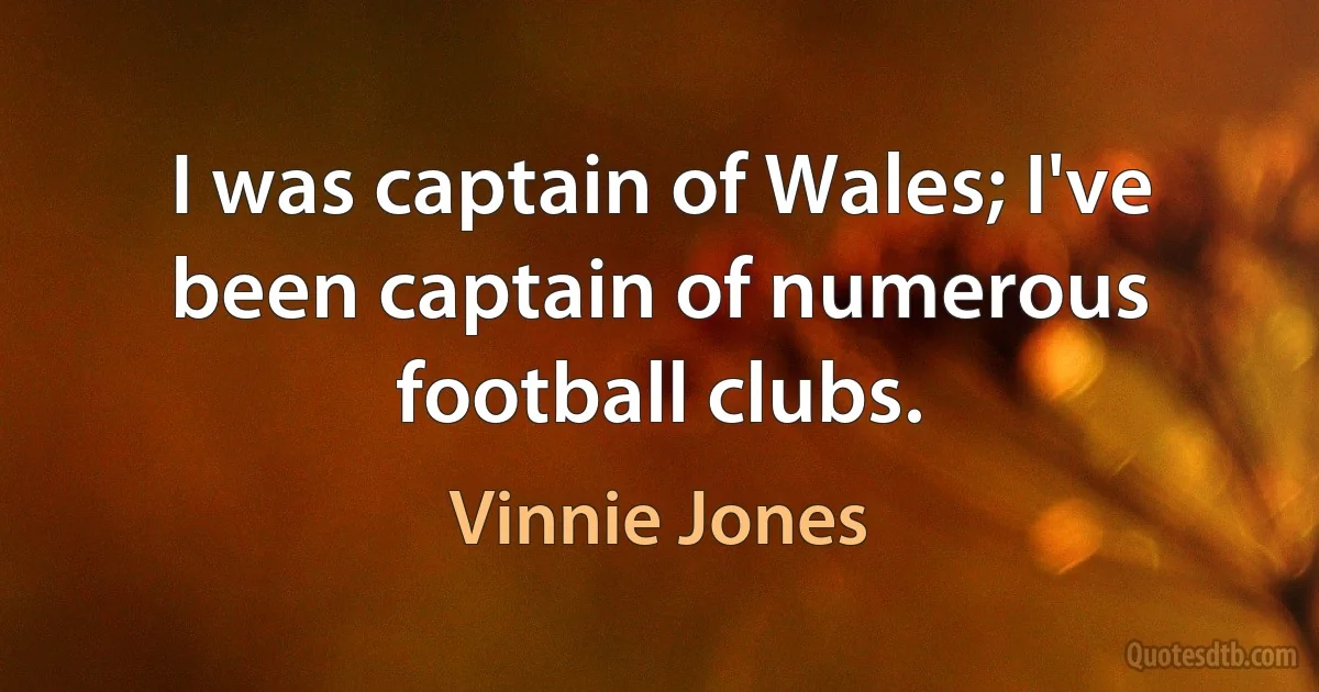 I was captain of Wales; I've been captain of numerous football clubs. (Vinnie Jones)