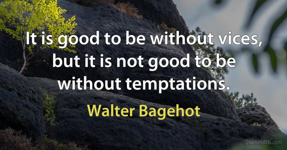 It is good to be without vices, but it is not good to be without temptations. (Walter Bagehot)