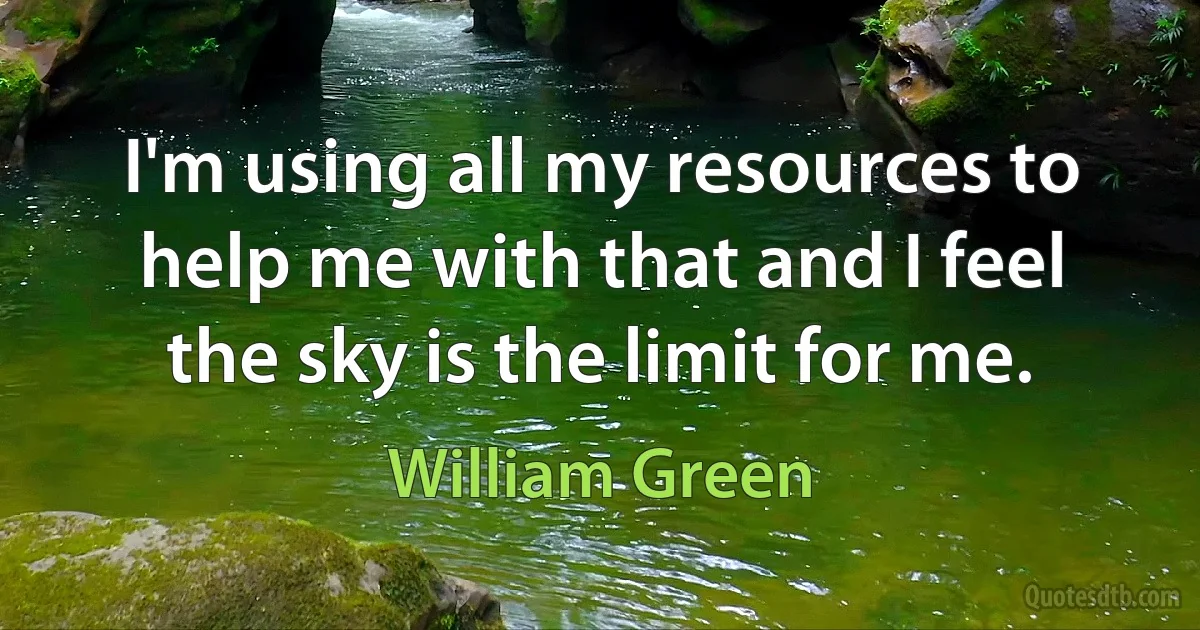 I'm using all my resources to help me with that and I feel the sky is the limit for me. (William Green)