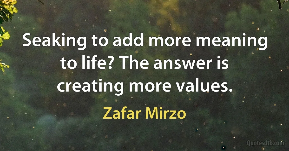 Seaking to add more meaning to life? The answer is creating more values. (Zafar Mirzo)