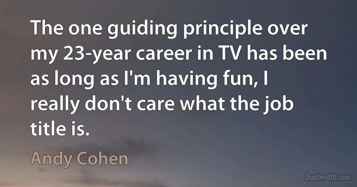 The one guiding principle over my 23-year career in TV has been as long as I'm having fun, I really don't care what the job title is. (Andy Cohen)