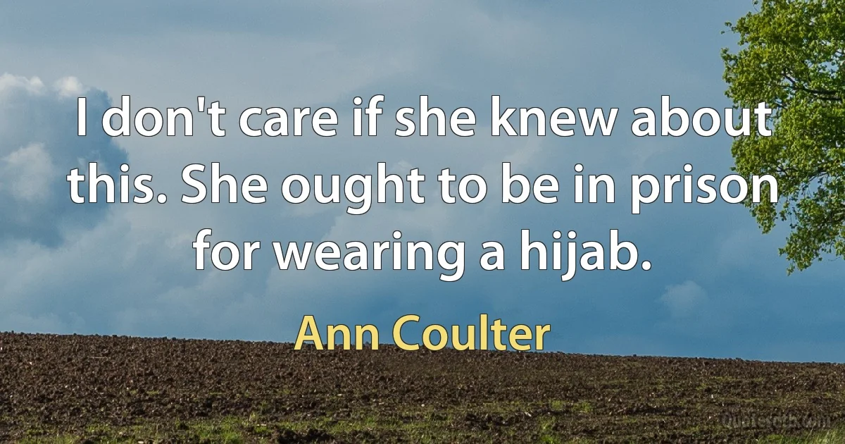 I don't care if she knew about this. She ought to be in prison for wearing a hijab. (Ann Coulter)