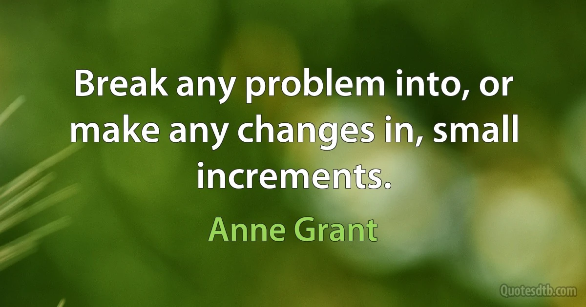 Break any problem into, or make any changes in, small increments. (Anne Grant)