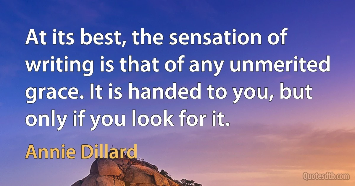 At its best, the sensation of writing is that of any unmerited grace. It is handed to you, but only if you look for it. (Annie Dillard)