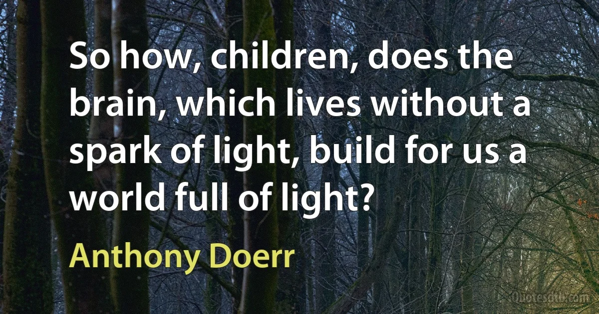 So how, children, does the brain, which lives without a spark of light, build for us a world full of light? (Anthony Doerr)