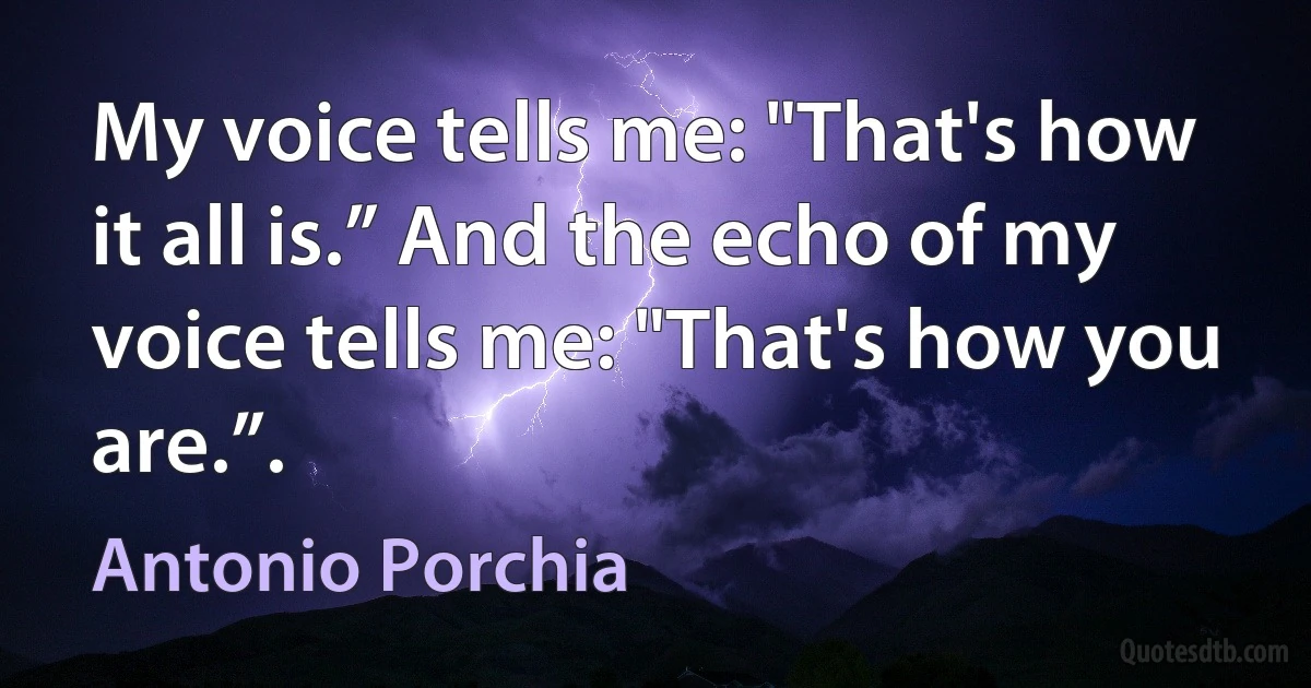 My voice tells me: "That's how it all is.” And the echo of my voice tells me: "That's how you are.”. (Antonio Porchia)