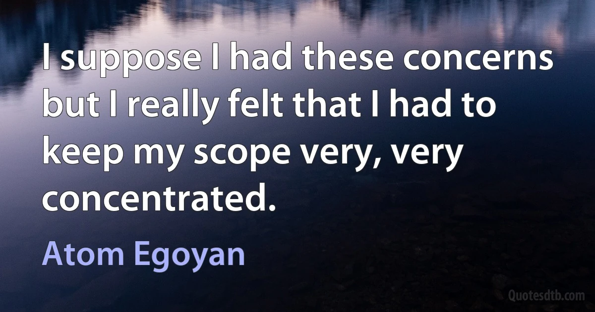 I suppose I had these concerns but I really felt that I had to keep my scope very, very concentrated. (Atom Egoyan)