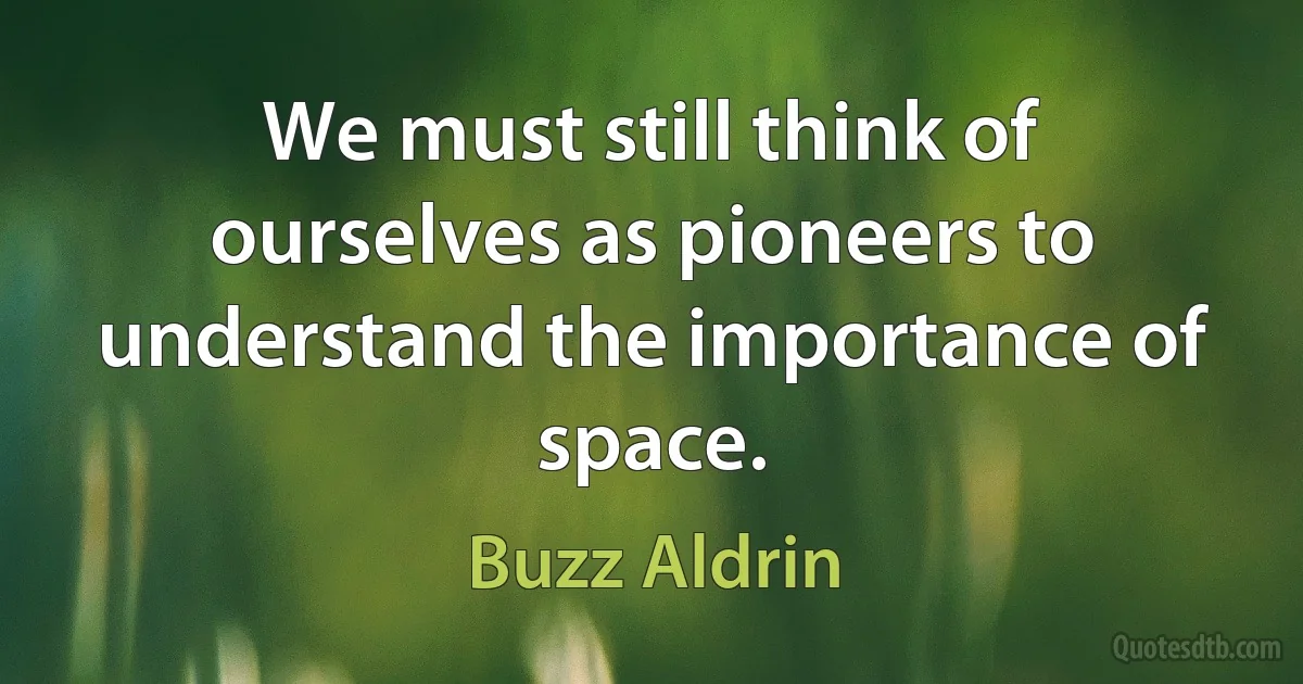 We must still think of ourselves as pioneers to understand the importance of space. (Buzz Aldrin)