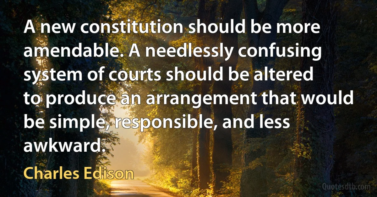 A new constitution should be more amendable. A needlessly confusing system of courts should be altered to produce an arrangement that would be simple, responsible, and less awkward. (Charles Edison)