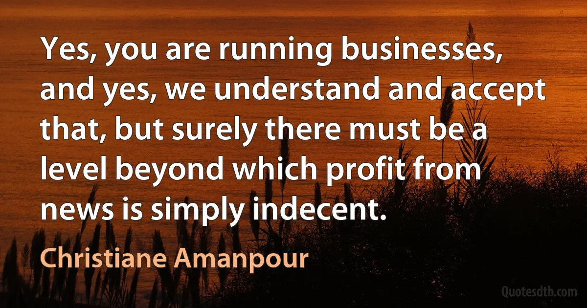 Yes, you are running businesses, and yes, we understand and accept that, but surely there must be a level beyond which profit from news is simply indecent. (Christiane Amanpour)