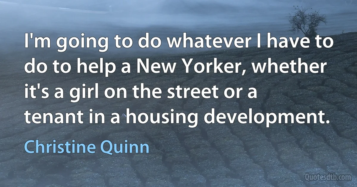 I'm going to do whatever I have to do to help a New Yorker, whether it's a girl on the street or a tenant in a housing development. (Christine Quinn)