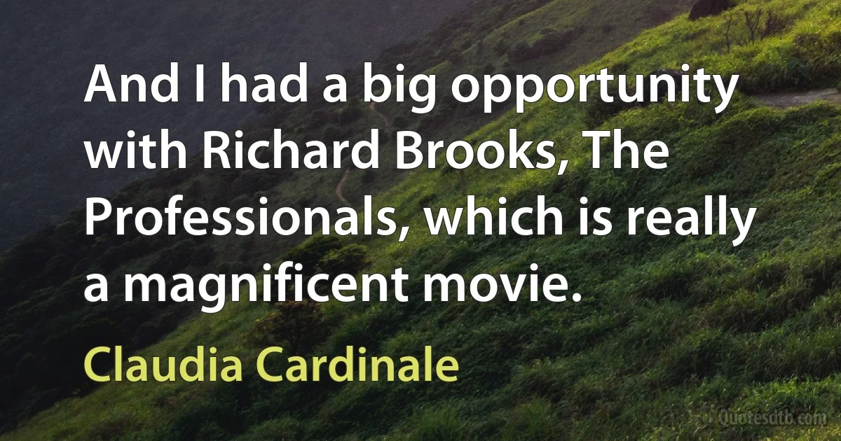 And I had a big opportunity with Richard Brooks, The Professionals, which is really a magnificent movie. (Claudia Cardinale)