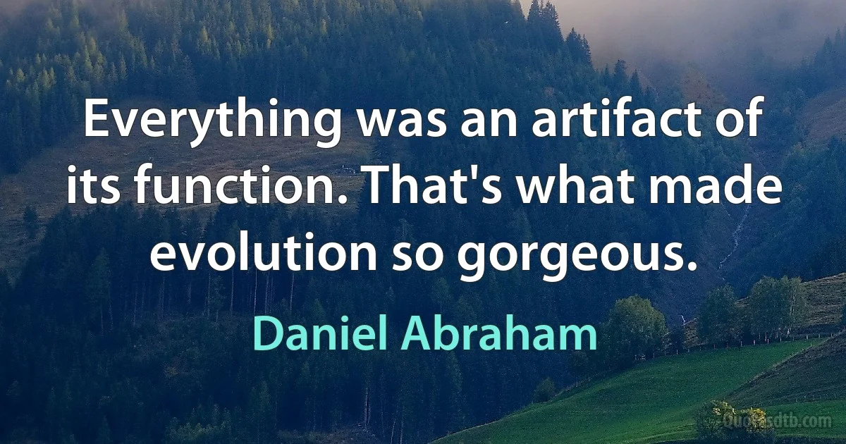 Everything was an artifact of its function. That's what made evolution so gorgeous. (Daniel Abraham)