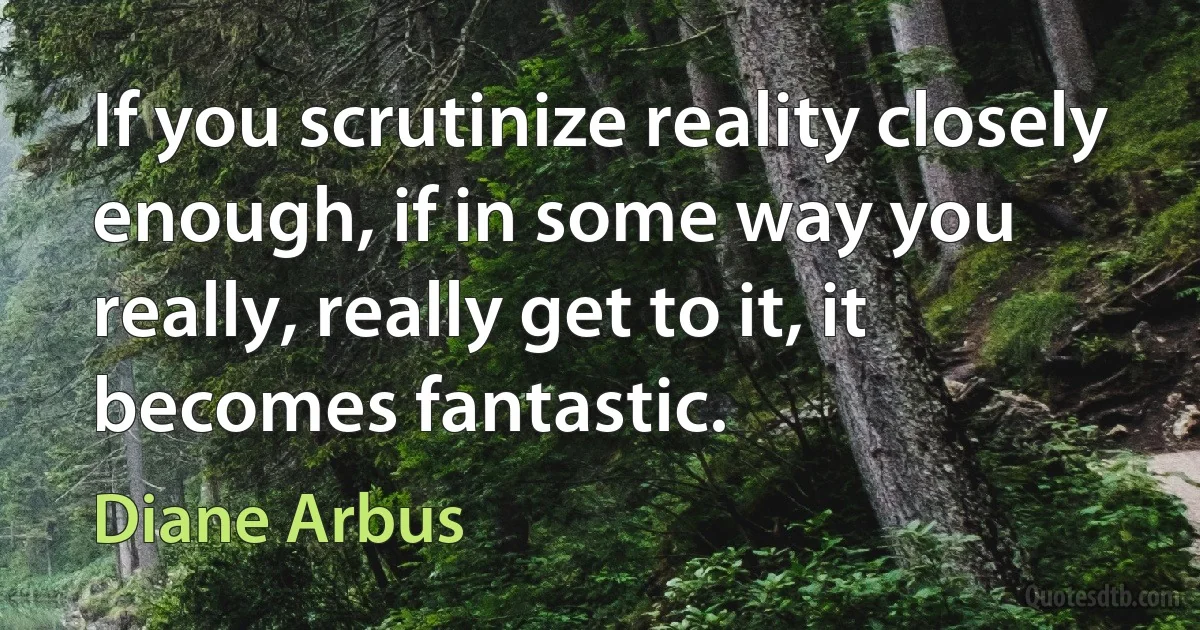 If you scrutinize reality closely enough, if in some way you really, really get to it, it becomes fantastic. (Diane Arbus)