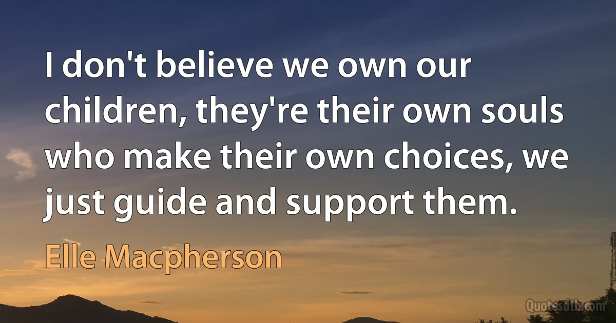 I don't believe we own our children, they're their own souls who make their own choices, we just guide and support them. (Elle Macpherson)