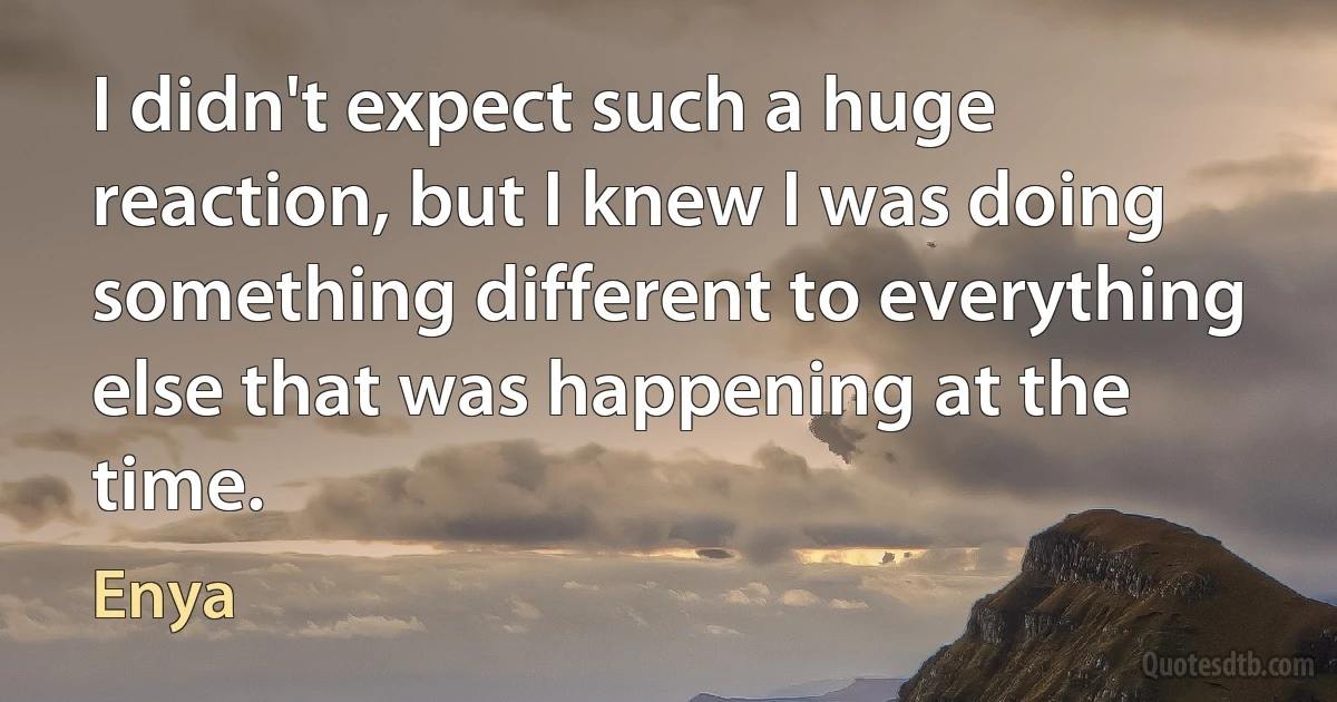 I didn't expect such a huge reaction, but I knew I was doing something different to everything else that was happening at the time. (Enya)