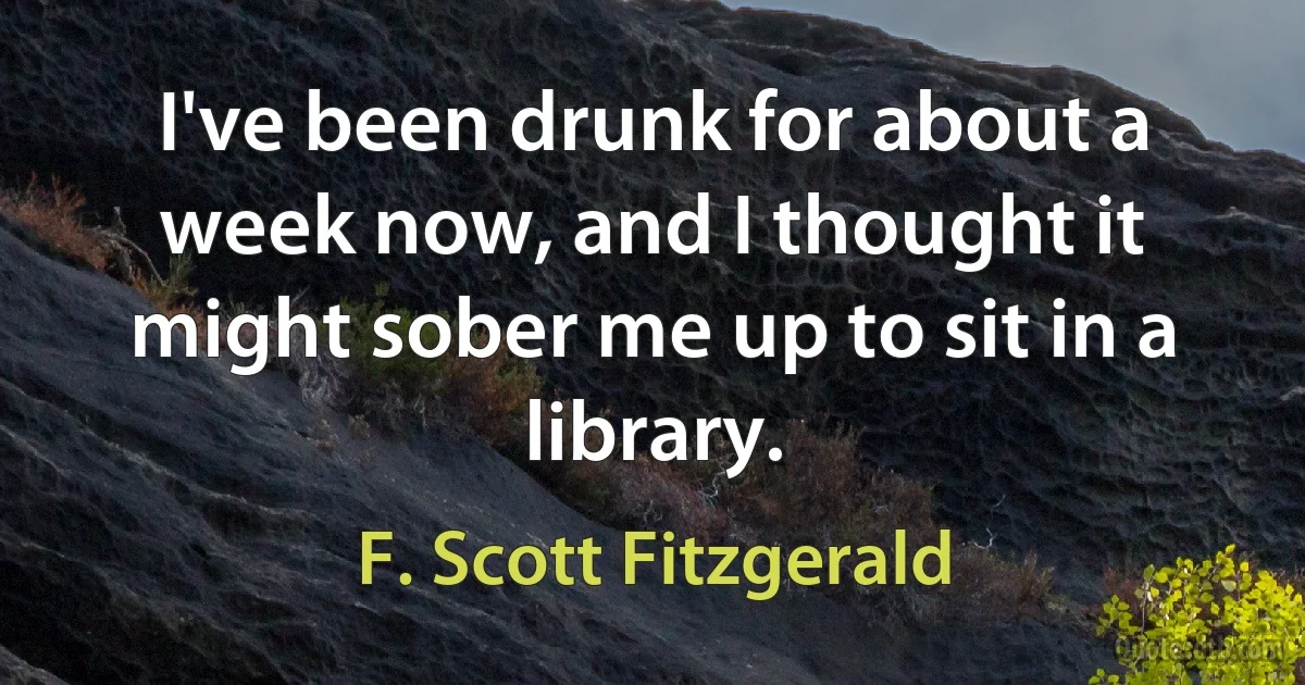 I've been drunk for about a week now, and I thought it might sober me up to sit in a library. (F. Scott Fitzgerald)