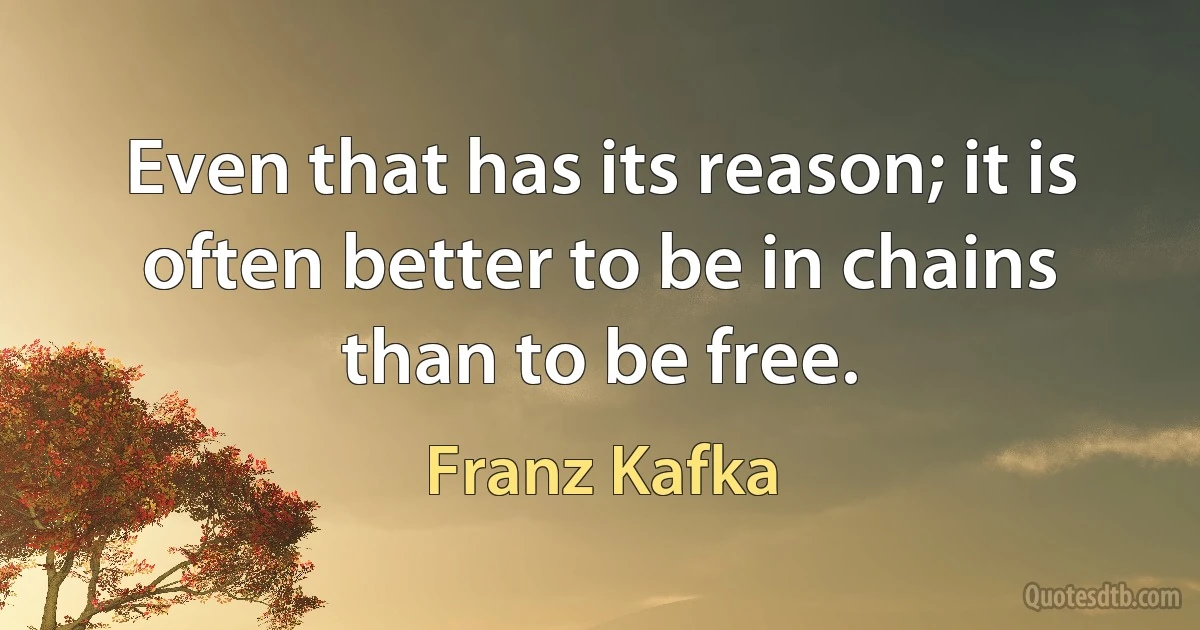 Even that has its reason; it is often better to be in chains than to be free. (Franz Kafka)