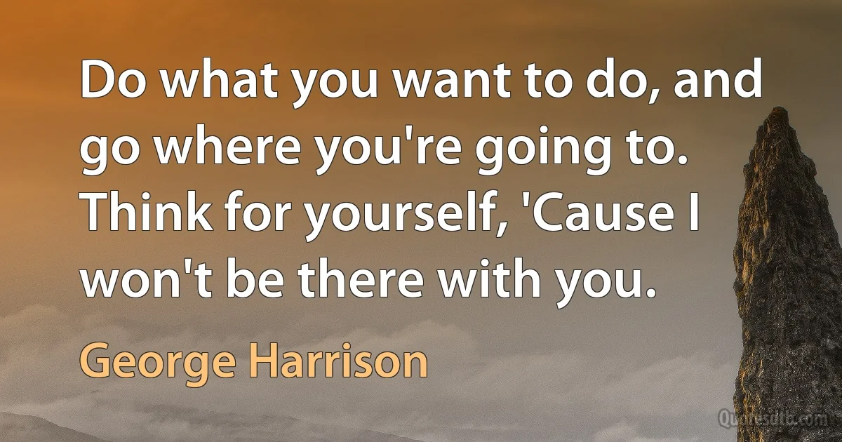 Do what you want to do, and go where you're going to. Think for yourself, 'Cause I won't be there with you. (George Harrison)