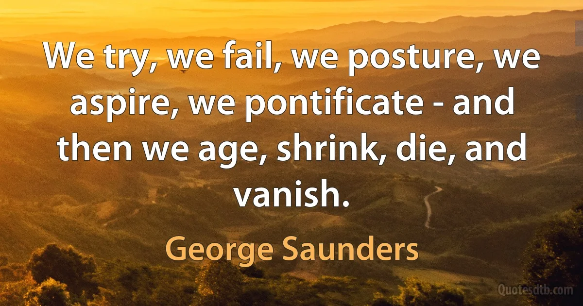 We try, we fail, we posture, we aspire, we pontificate - and then we age, shrink, die, and vanish. (George Saunders)