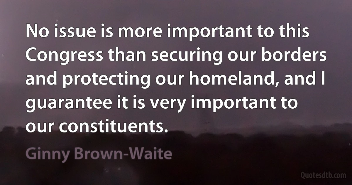 No issue is more important to this Congress than securing our borders and protecting our homeland, and I guarantee it is very important to our constituents. (Ginny Brown-Waite)