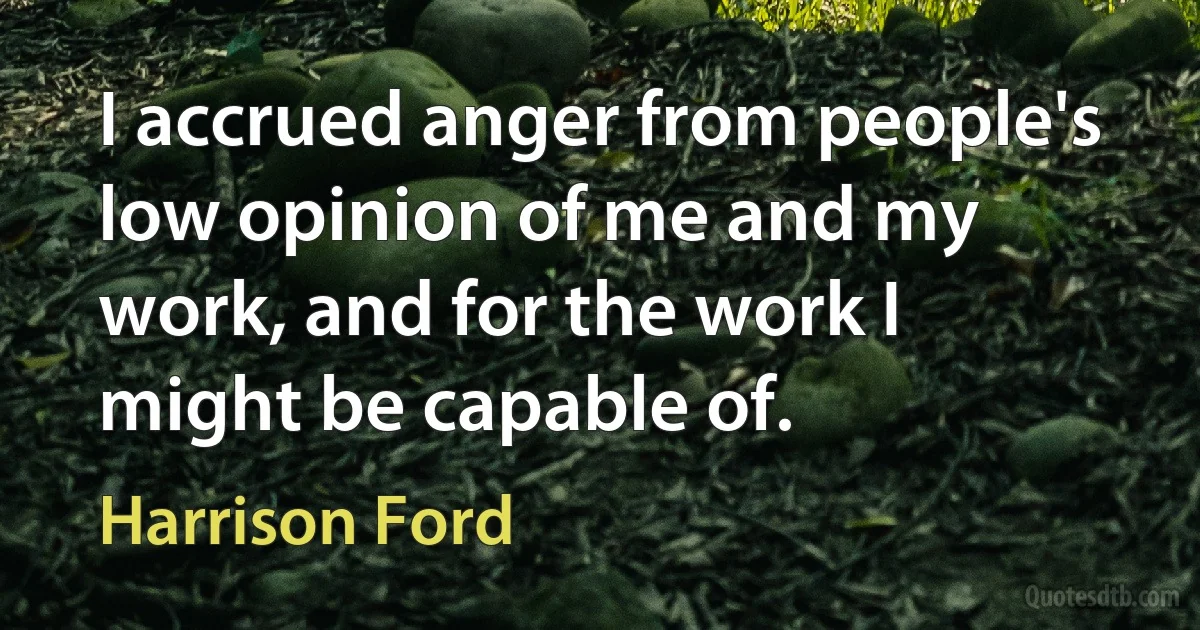 I accrued anger from people's low opinion of me and my work, and for the work I might be capable of. (Harrison Ford)