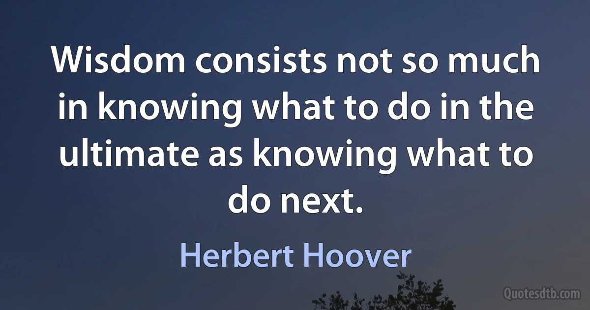 Wisdom consists not so much in knowing what to do in the ultimate as knowing what to do next. (Herbert Hoover)