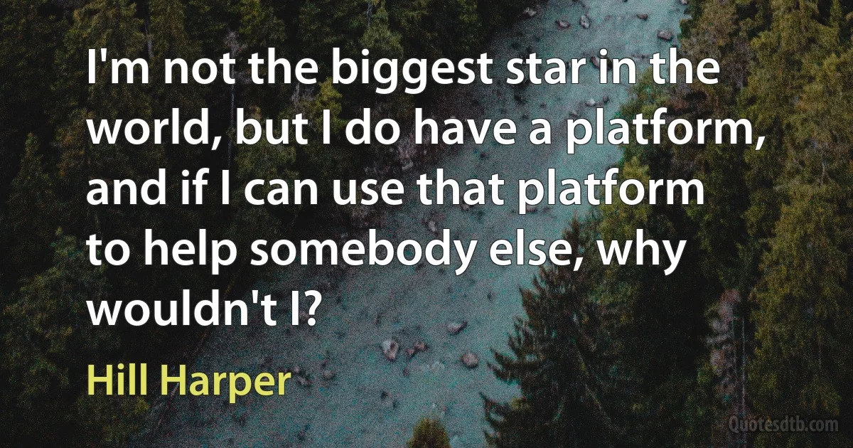 I'm not the biggest star in the world, but I do have a platform, and if I can use that platform to help somebody else, why wouldn't I? (Hill Harper)