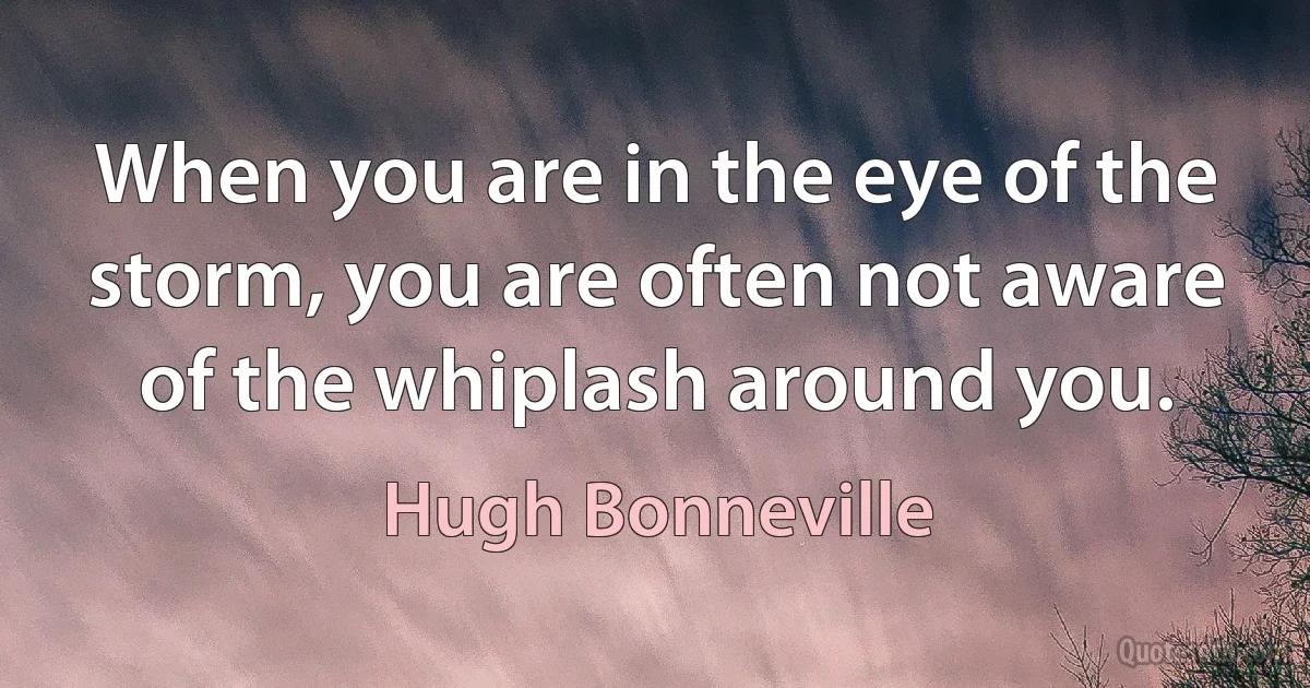 When you are in the eye of the storm, you are often not aware of the whiplash around you. (Hugh Bonneville)