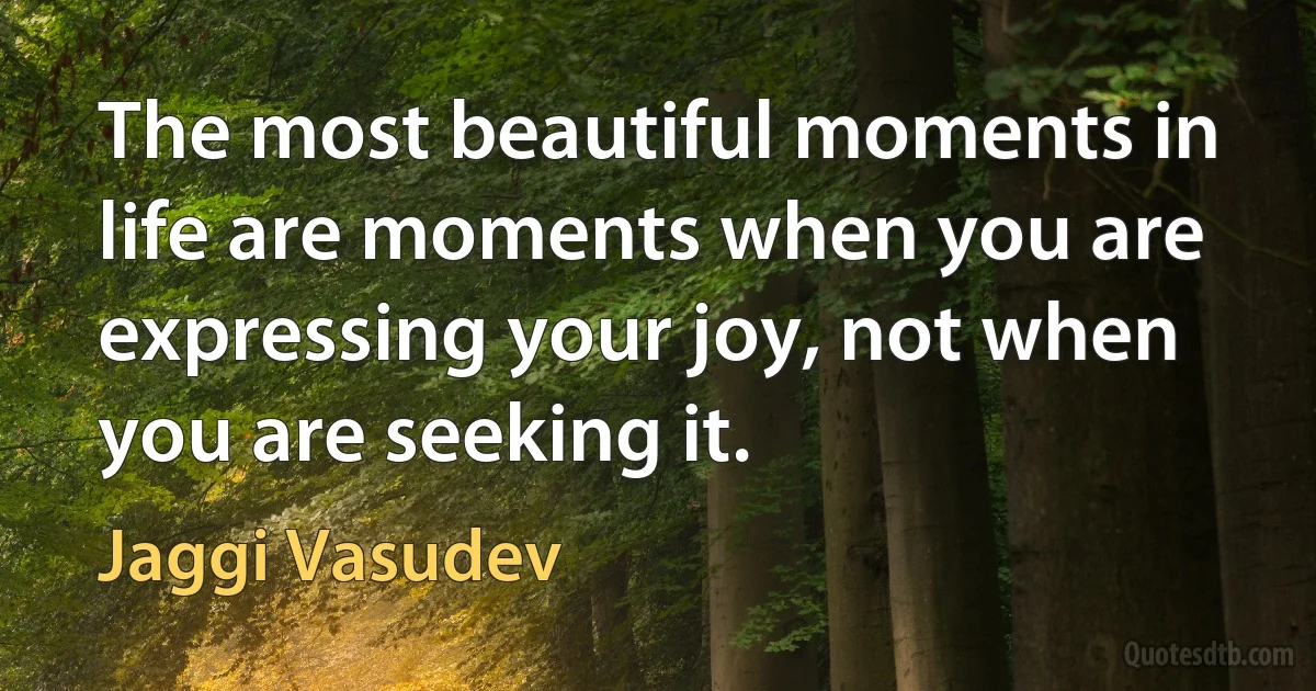 The most beautiful moments in life are moments when you are expressing your joy, not when you are seeking it. (Jaggi Vasudev)