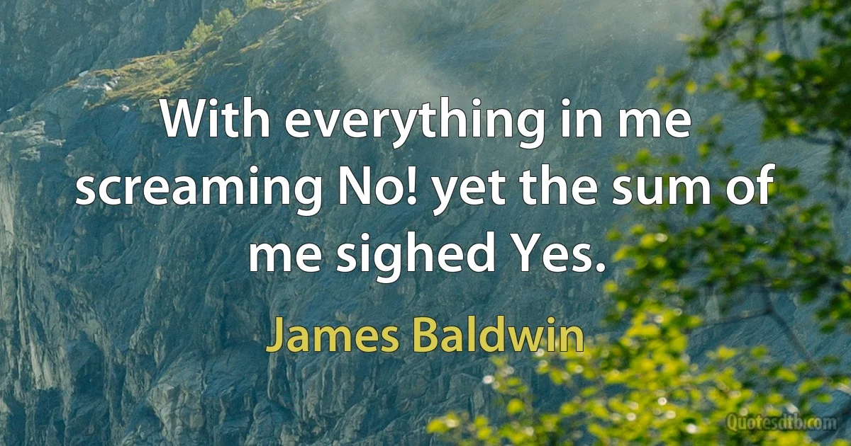 With everything in me screaming No! yet the sum of me sighed Yes. (James Baldwin)