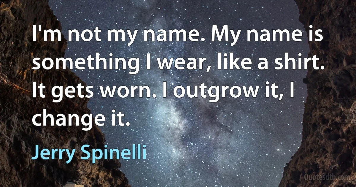 I'm not my name. My name is something I wear, like a shirt. It gets worn. I outgrow it, I change it. (Jerry Spinelli)