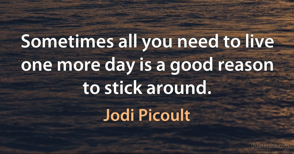 Sometimes all you need to live one more day is a good reason to stick around. (Jodi Picoult)