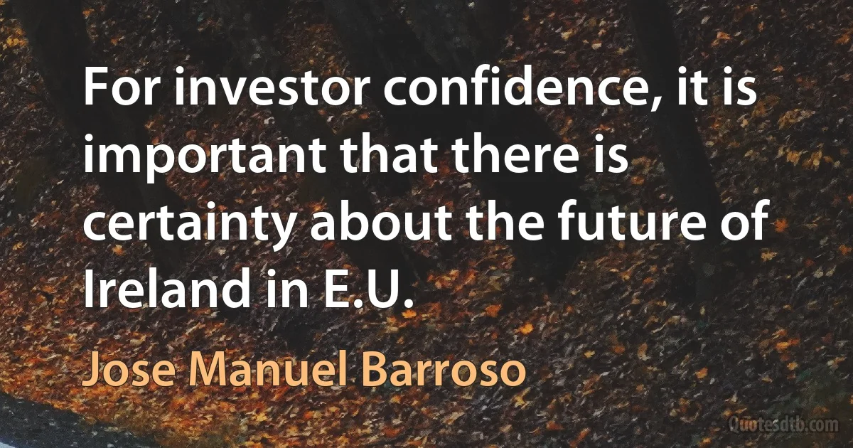 For investor confidence, it is important that there is certainty about the future of Ireland in E.U. (Jose Manuel Barroso)