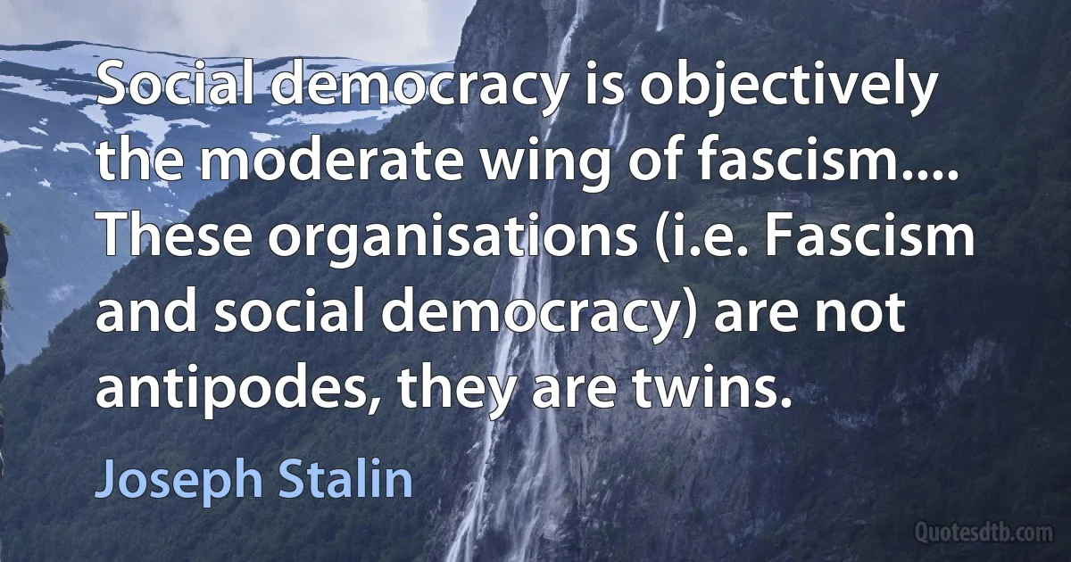 Social democracy is objectively the moderate wing of fascism.... These organisations (i.e. Fascism and social democracy) are not antipodes, they are twins. (Joseph Stalin)