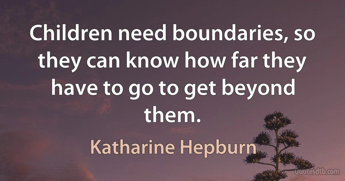 Children need boundaries, so they can know how far they have to go to get beyond them. (Katharine Hepburn)