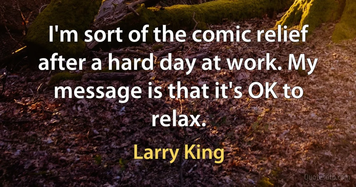 I'm sort of the comic relief after a hard day at work. My message is that it's OK to relax. (Larry King)