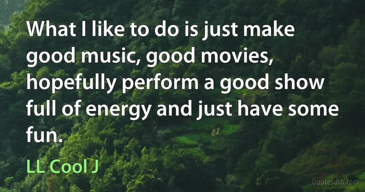 What I like to do is just make good music, good movies, hopefully perform a good show full of energy and just have some fun. (LL Cool J)