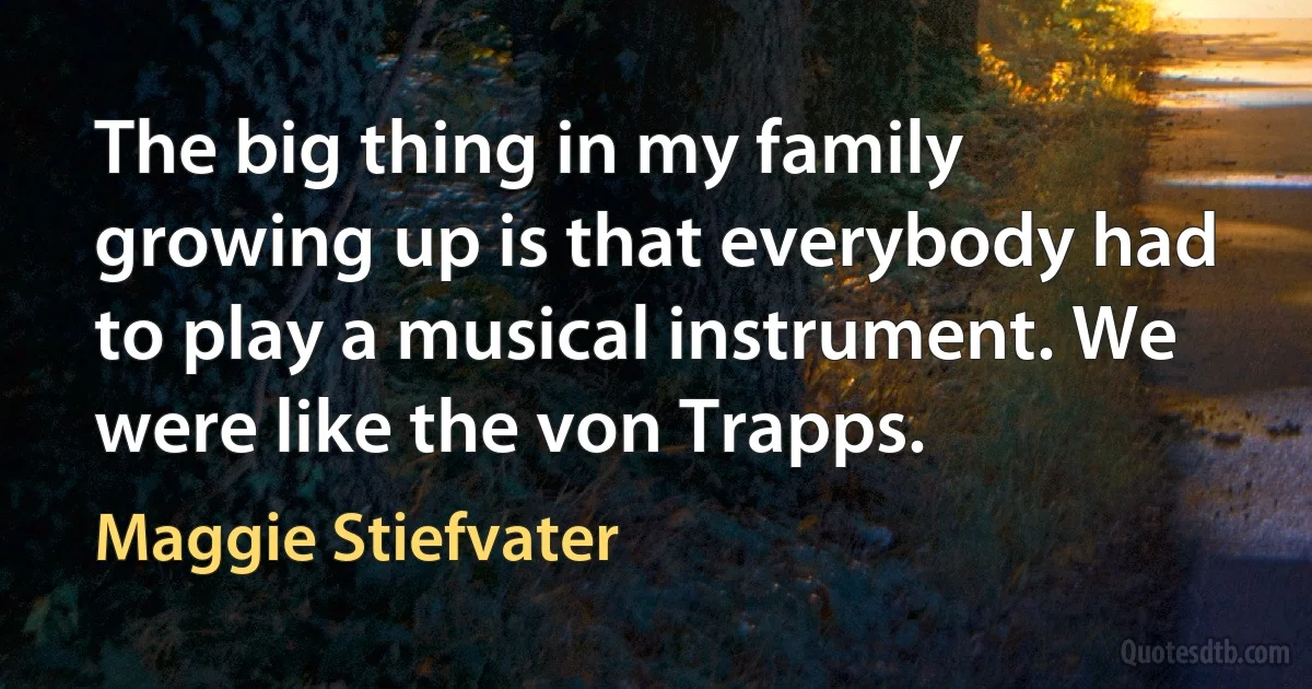 The big thing in my family growing up is that everybody had to play a musical instrument. We were like the von Trapps. (Maggie Stiefvater)