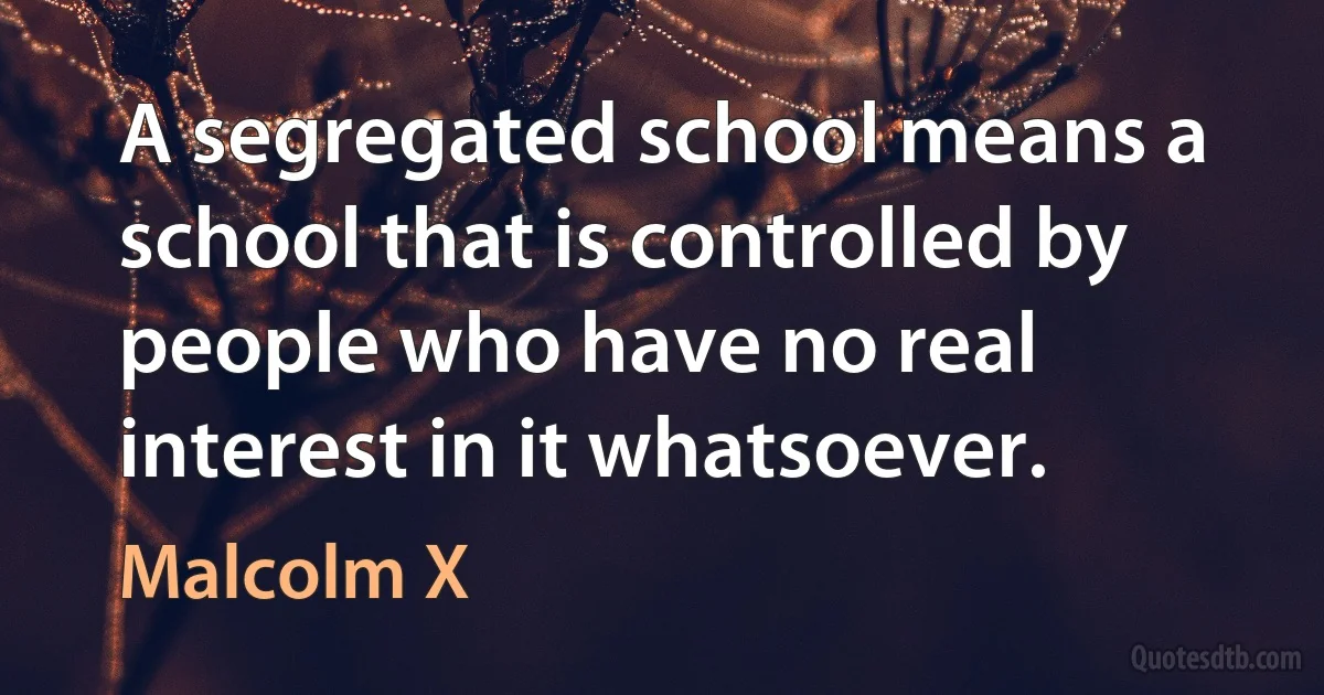 A segregated school means a school that is controlled by people who have no real interest in it whatsoever. (Malcolm X)