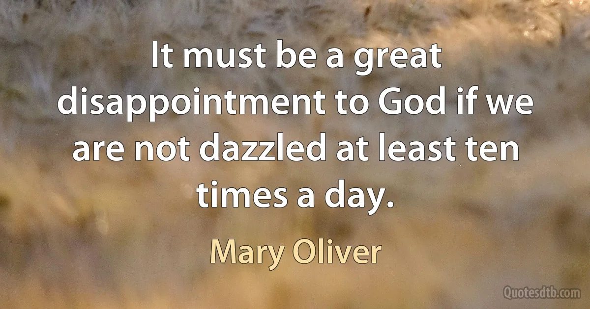 It must be a great disappointment to God if we are not dazzled at least ten times a day. (Mary Oliver)