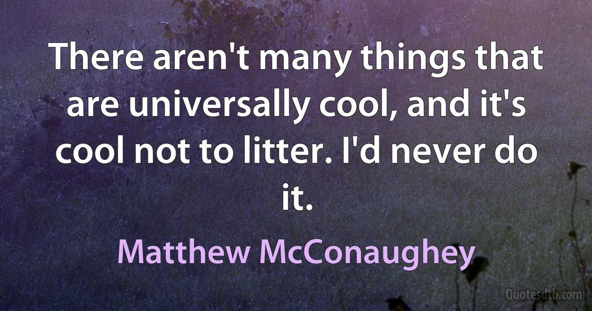 There aren't many things that are universally cool, and it's cool not to litter. I'd never do it. (Matthew McConaughey)