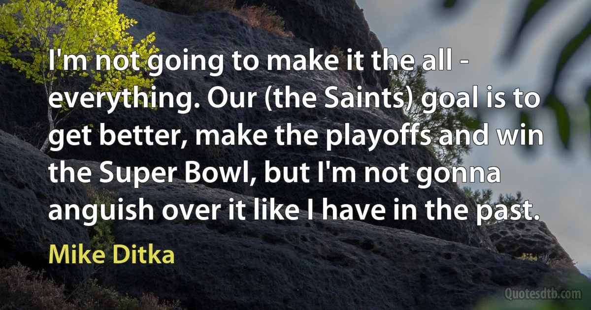 I'm not going to make it the all - everything. Our (the Saints) goal is to get better, make the playoffs and win the Super Bowl, but I'm not gonna anguish over it like I have in the past. (Mike Ditka)