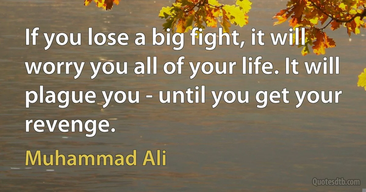 If you lose a big fight, it will worry you all of your life. It will plague you - until you get your revenge. (Muhammad Ali)