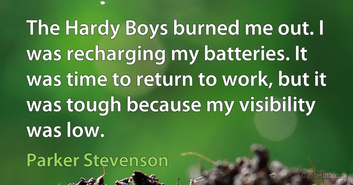 The Hardy Boys burned me out. I was recharging my batteries. It was time to return to work, but it was tough because my visibility was low. (Parker Stevenson)